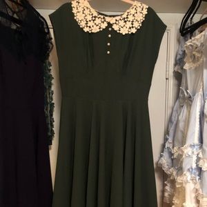 Dark green lace collar dress